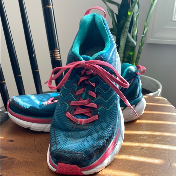 Hoka - Clifton 4 Teal and Pink Running Shoes - Picture 2 of 5